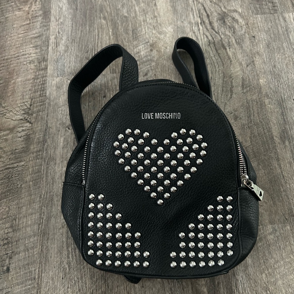 Love Moschino Black Heart Studded Mini Backpack
